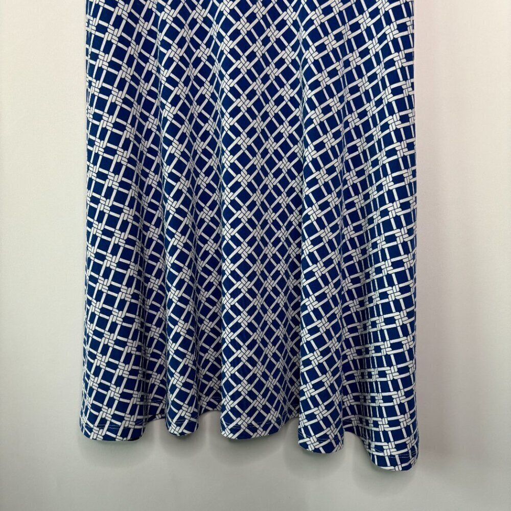 Brooks Brothers Women's Blue White Knee Length Faux Wrap Midi Dress Size Medium - Picture 4 of 11